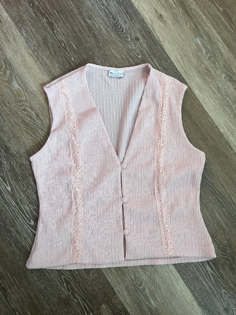 Light Pink Lace Panel Buttoned Tank Top